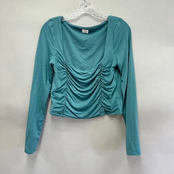 Wilfred Lydia teal crop top square neck ruched front long sleeve Size Large - Picture 3 of 10